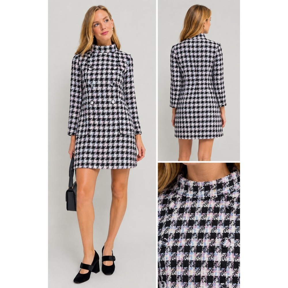 Tuckernuck Radziwill Tweed Dress L NWT Jackie Old Money Retro Preppy Houndstooth